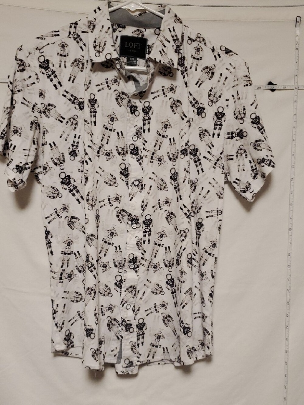 LOFT 604 White Shirt with Black Rbot Graphic Print